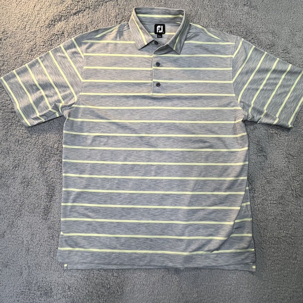 FootJoy Performance Polo Mens Large Stretch Golf‎ Shirt Gray w/ Green Stripes